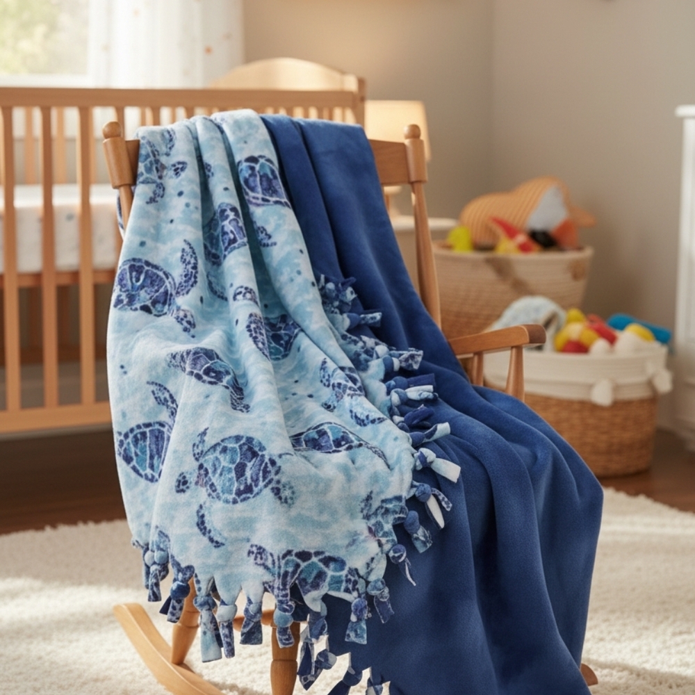 Blue Turtle Pattern Throw Blanket